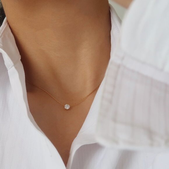 NEW Solitaire Diamond 18K Gold Plated Necklace - Picture 9 of 13